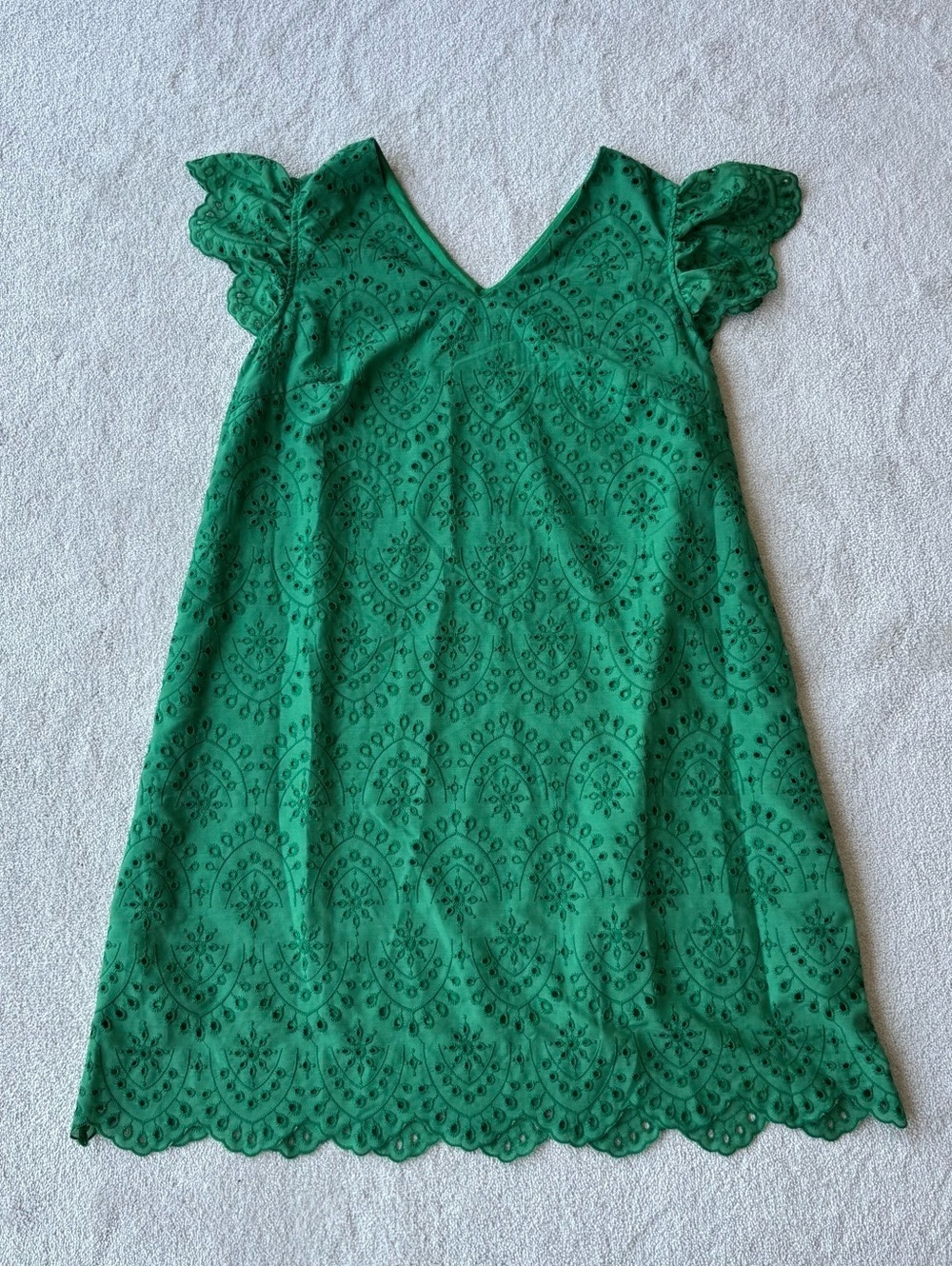 Green Eyelet V-Neck Dress with Flutter Sleeves